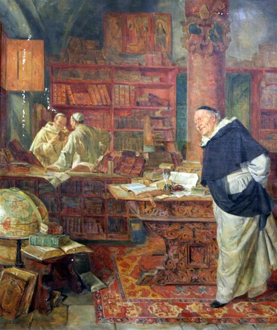 After Edward Von Grutzner (1846-1925) Clerics in a library 27 x 22.5in.